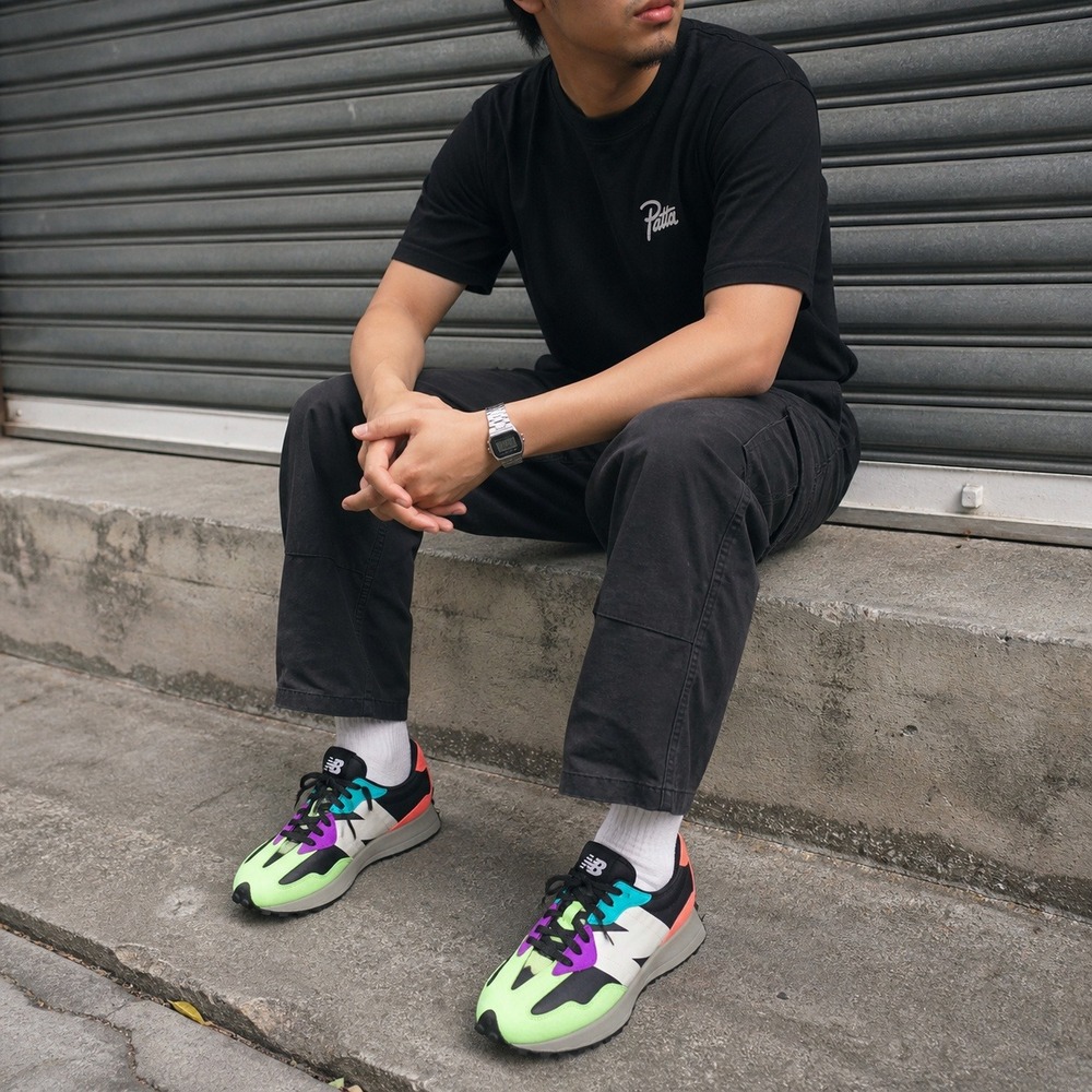 New Balance 327 Men's Multicolor Neon Green Black Purple Sneakers